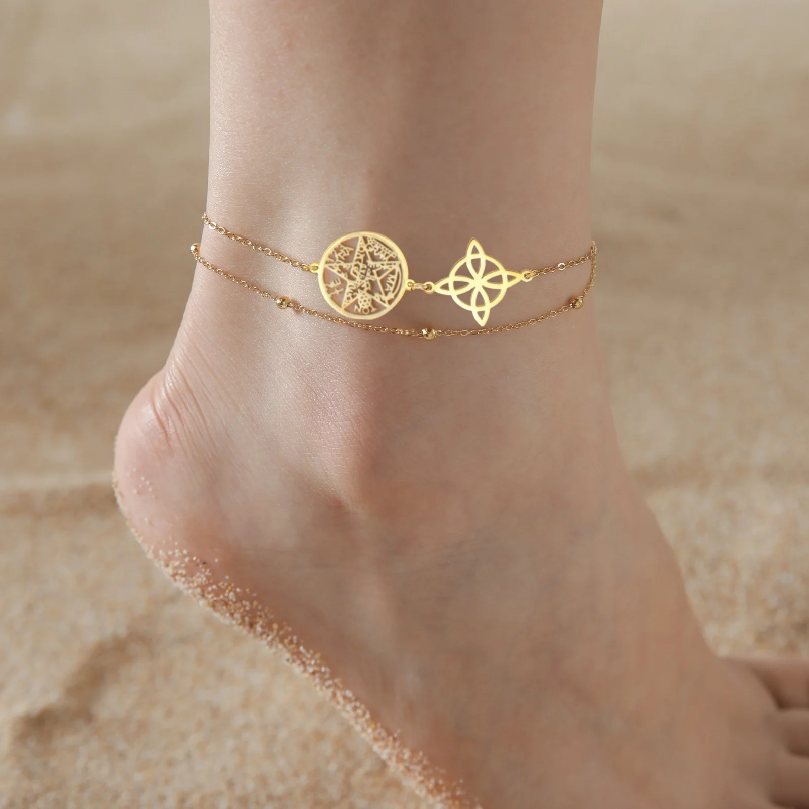Jeshayuan Witchcraft Pentagram Anklet For Women Jewish Hebrew Tetragrammaton Anklet Witch Knot Anklets Amulet Jewelry Gift