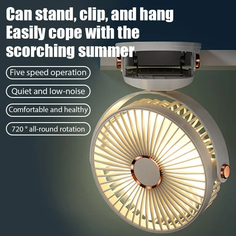 8000mAh Clip-on Fan 5 Speed Quiet Rechargeable Desktop Portable Air Circulator Wireless Fan With LED Light For Camping