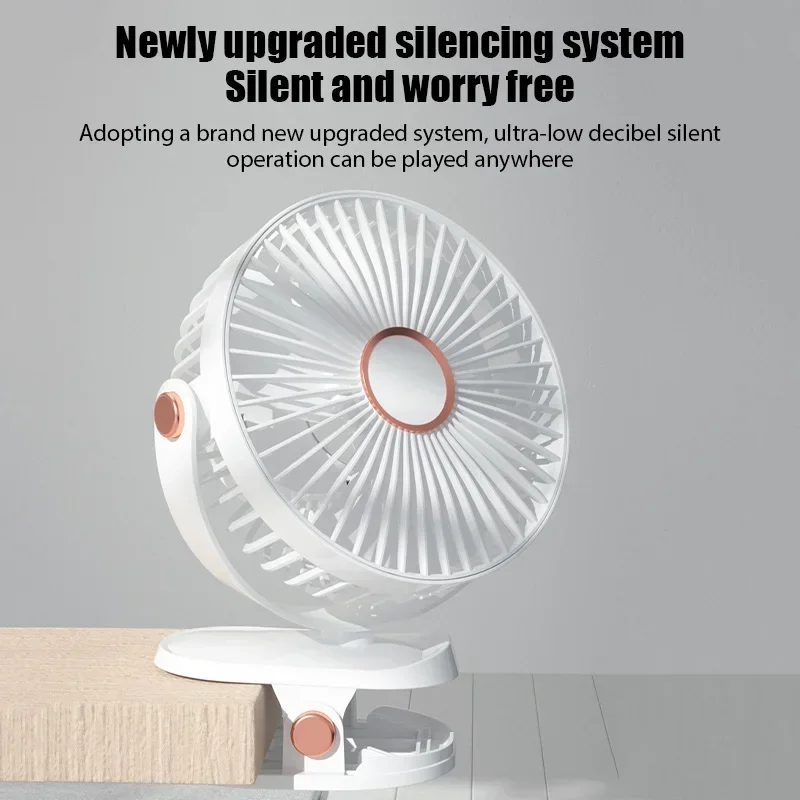 8000mAh Clip-on Fan 5 Speed Quiet Rechargeable Desktop Portable Air Circulator Wireless Fan With LED Light For Camping