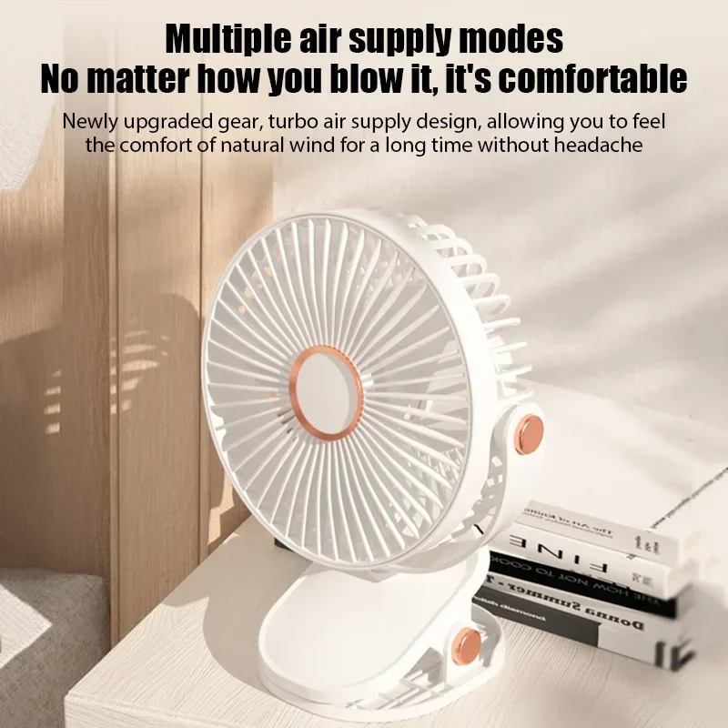 8000mAh Clip-on Fan 5 Speed Quiet Rechargeable Desktop Portable Air Circulator Wireless Fan With LED Light For Camping