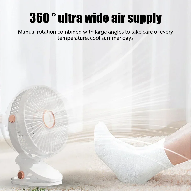 8000mAh Clip-on Fan 5 Speed Quiet Rechargeable Desktop Portable Air Circulator Wireless Fan With LED Light For Camping