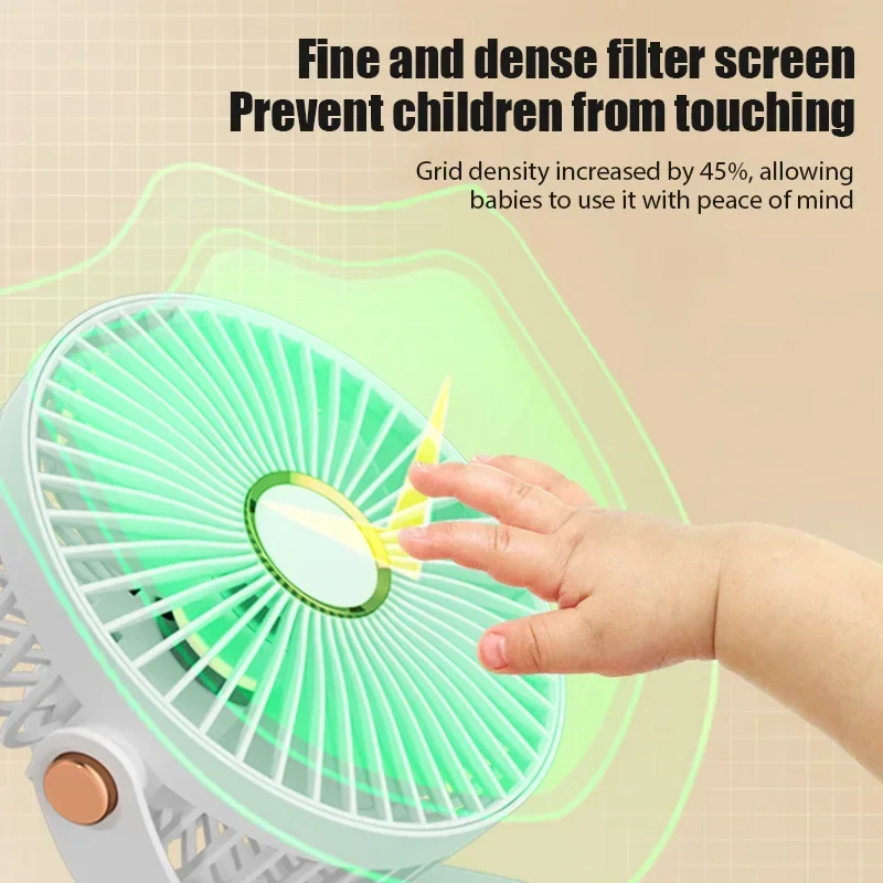 8000mAh Clip-on Fan 5 Speed Quiet Rechargeable Desktop Portable Air Circulator Wireless Fan With LED Light For Camping