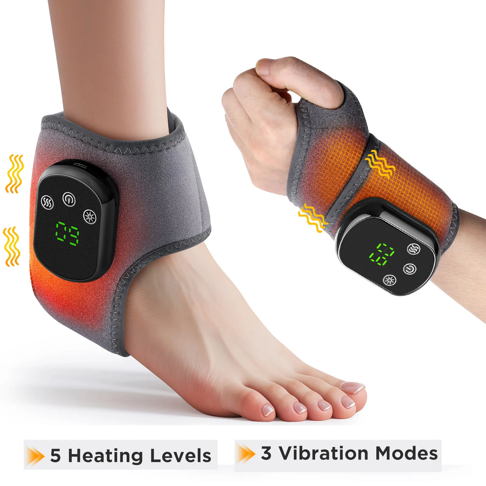 Electric 3-in-1 Ankle Calf Foot Vibration Heated Massager 6 Level Hot Compress Massage Wrist Ankle Brace Leg Hand Foot Relax