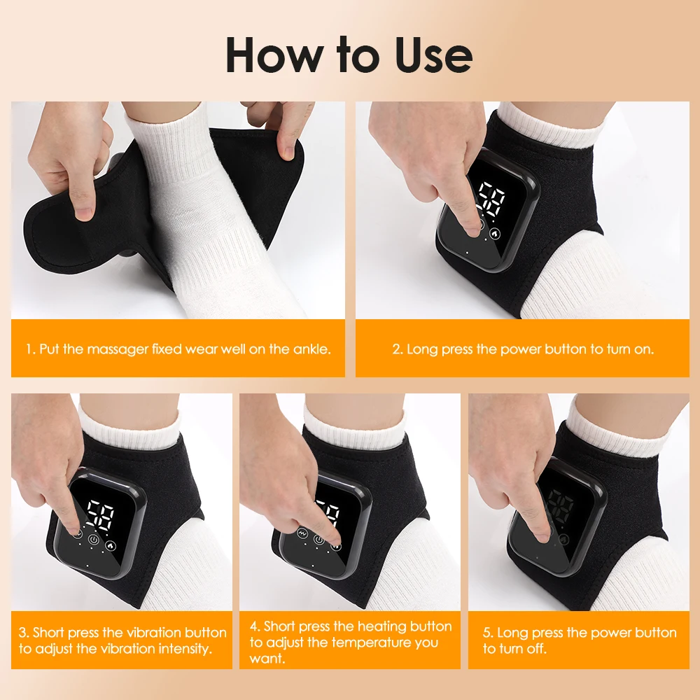 Electric 3-in-1 Ankle Calf Foot Vibration Heated Massager 6 Level Hot Compress Massage Wrist Ankle Brace Leg Hand Foot Relax