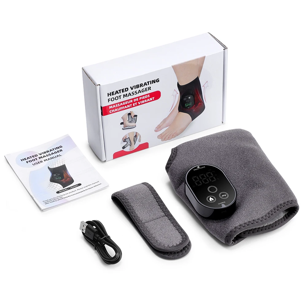 Electric 3-in-1 Ankle Calf Foot Vibration Massager 6 Levels Hot Compress Massage Ankle Brace Plantar Fascia Foot Muscle Relax