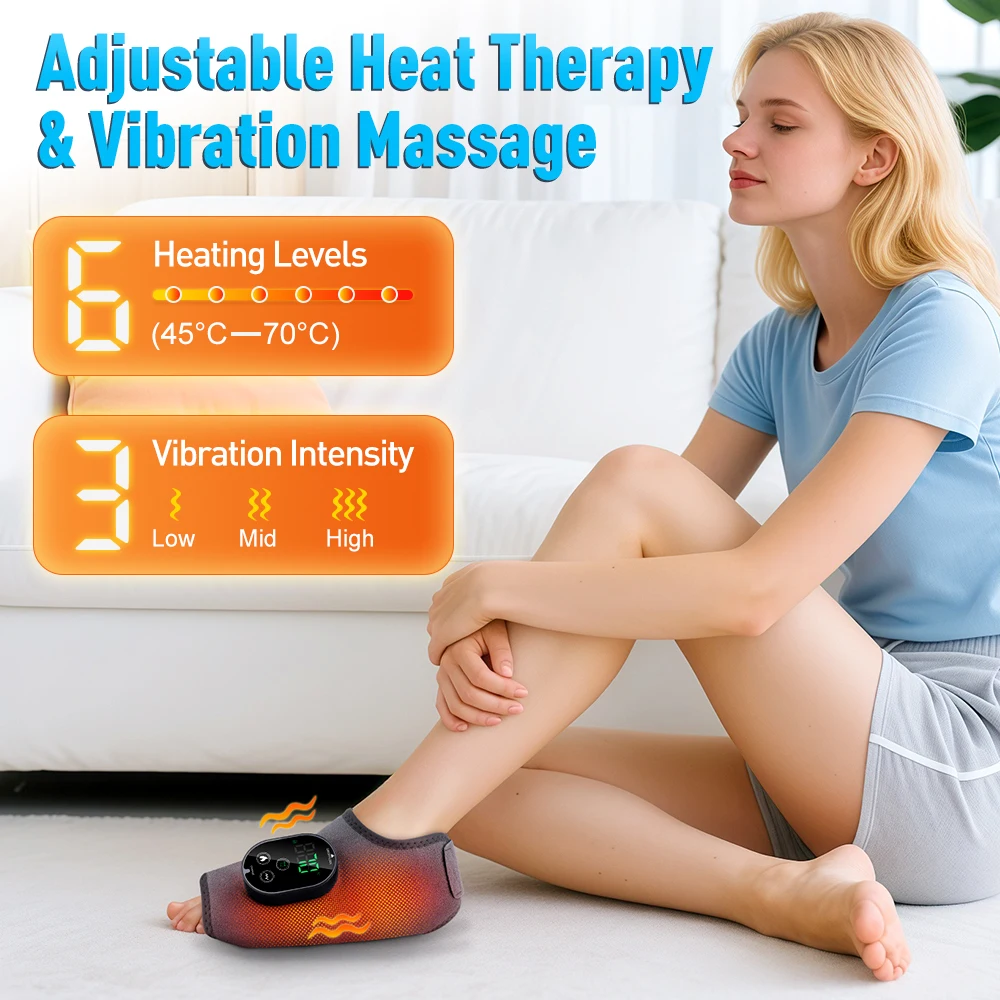 Electric 3-in-1 Ankle Calf Foot Vibration Massager 6 Levels Hot Compress Massage Ankle Brace Plantar Fascia Foot Muscle Relax