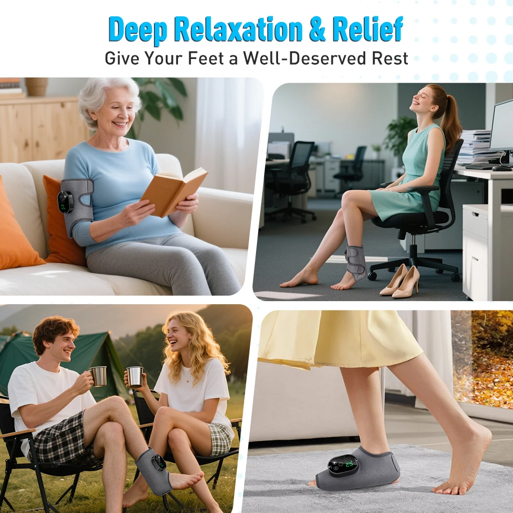 Electric 3-in-1 Ankle Calf Foot Vibration Massager 6 Levels Hot Compress Massage Ankle Brace Plantar Fascia Foot Muscle Relax