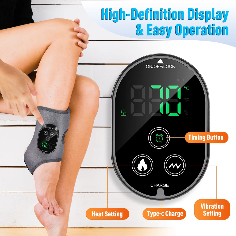 Electric 3-in-1 Ankle Calf Foot Vibration Massager 6 Levels Hot Compress Massage Ankle Brace Plantar Fascia Foot Muscle Relax