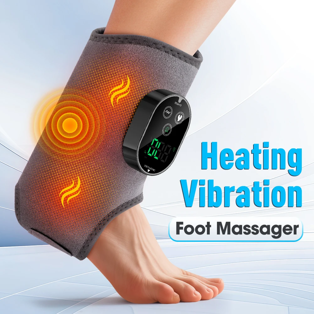 Electric 3-in-1 Ankle Calf Foot Vibration Massager 6 Levels Hot Compress Massage Ankle Brace Plantar Fascia Foot Muscle Relax
