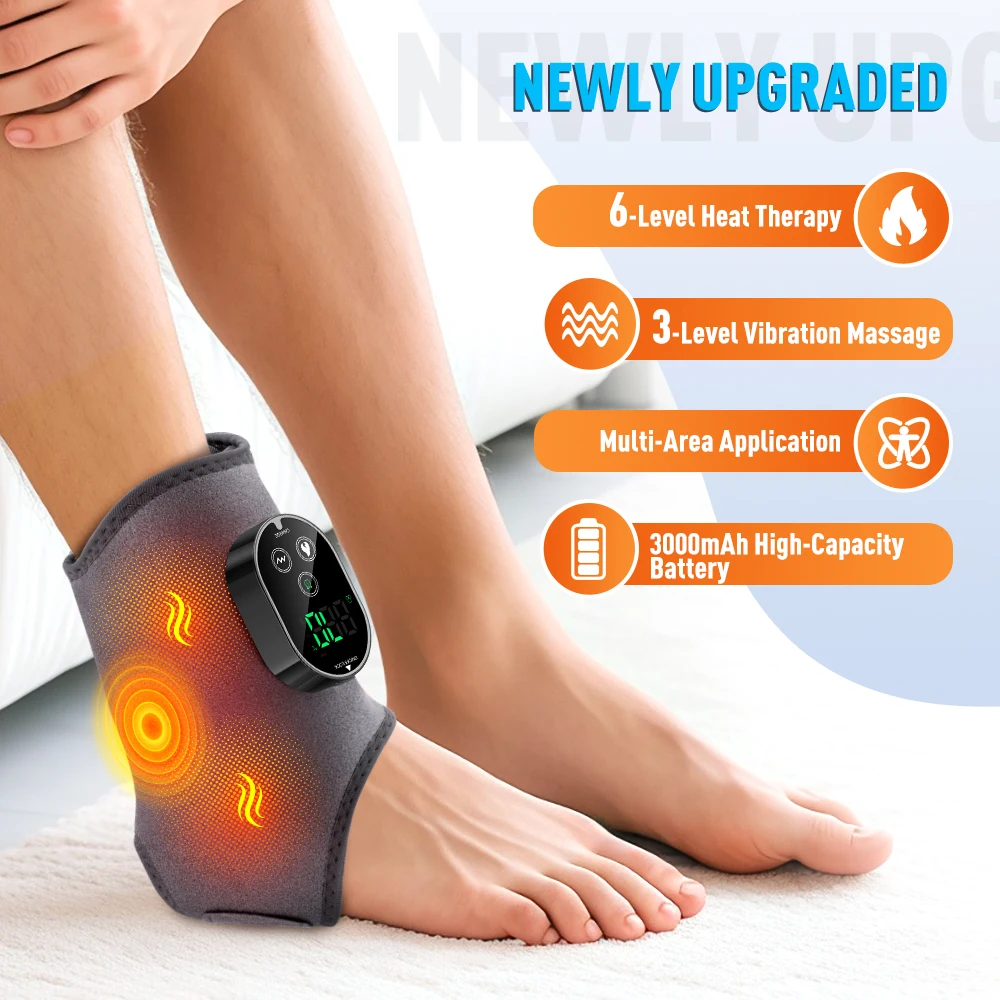 Electric 3-in-1 Ankle Calf Foot Vibration Massager 6 Levels Hot Compress Massage Ankle Brace Plantar Fascia Foot Muscle Relax
