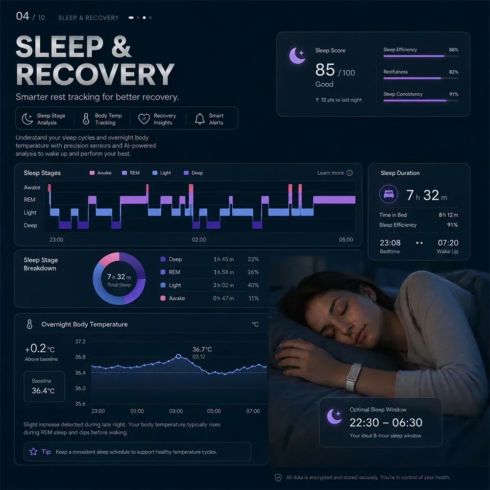 2026 New ECG Health Smart Bracelet HRV Blood Pressure Body Fat BMI Temperature Sleep Monitoring Fitness Tracker for Men Women