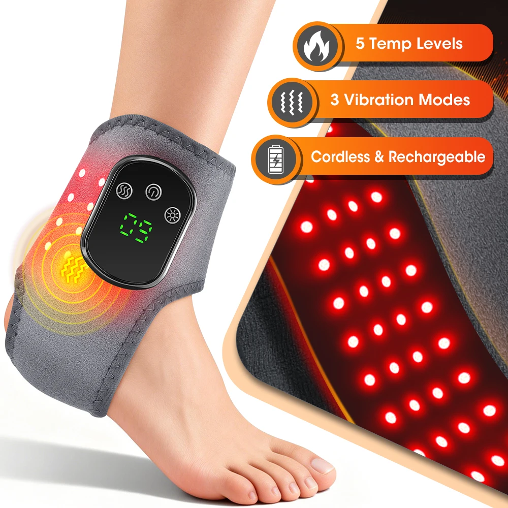 Red Light Cordless Heated Ankle Massager 660nm 40 LED Beads, Vibration Massage Foot Hand Wrap,Ankle Wrist Neck Brace for Choose