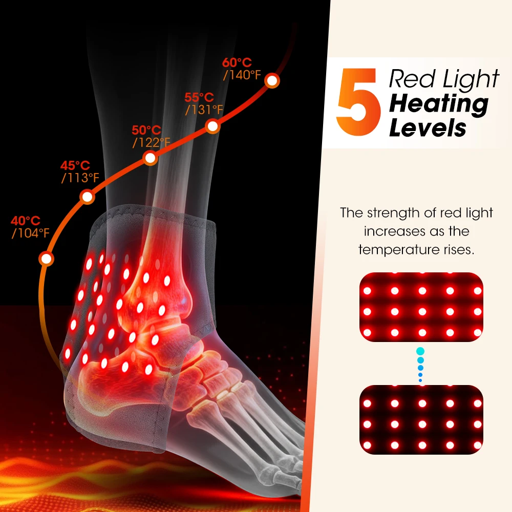 Red Light Cordless Heated Ankle Massager 660nm 40 LED Beads, Vibration Massage Foot Hand Wrap,Ankle Wrist Neck Brace for Choose