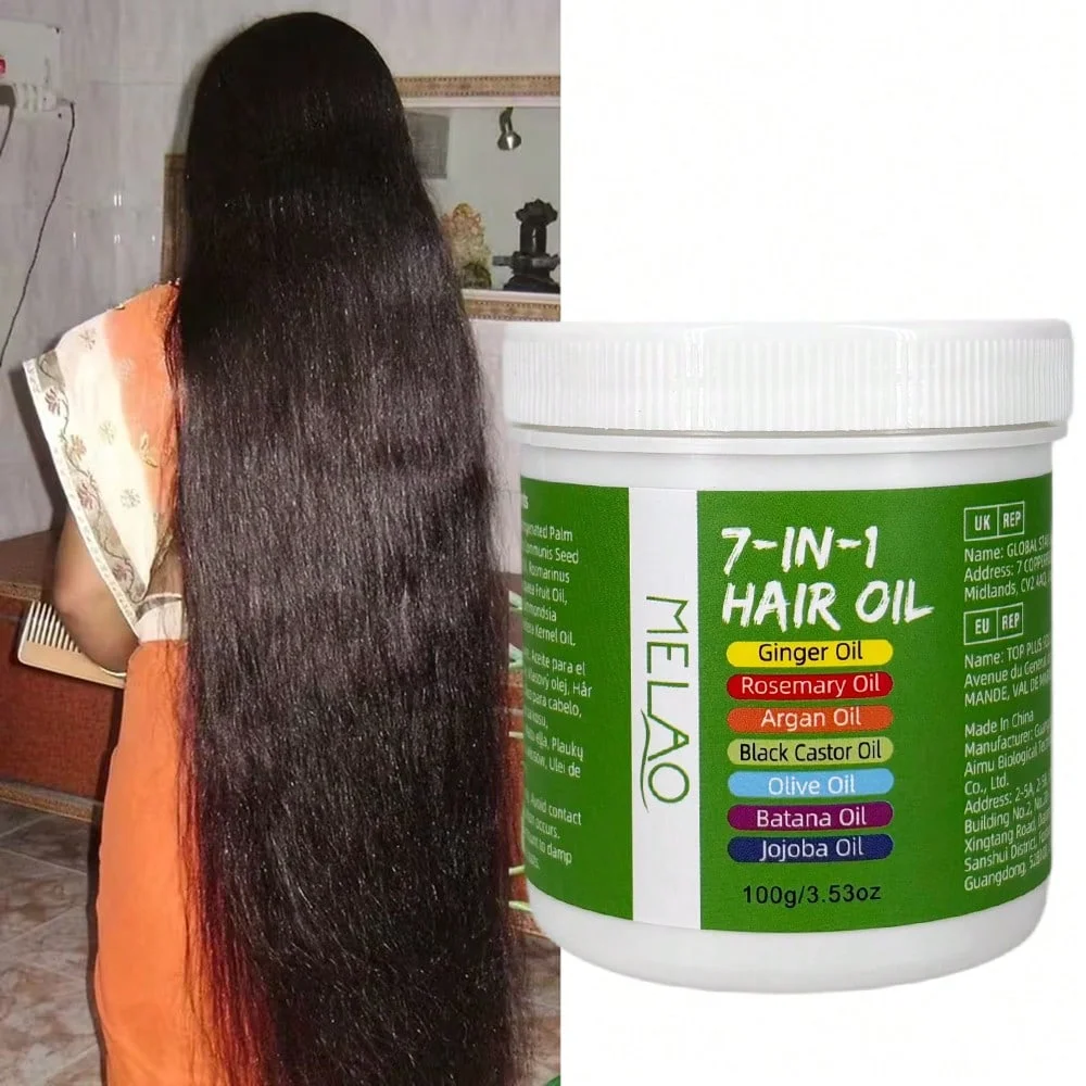 MELAO 7-in-1 Hair Oil, with Ginger, Rosemary, Argan & Black Castor Oil, Nourishing Scalp & Hair Oil for Dry, Damaged Hair