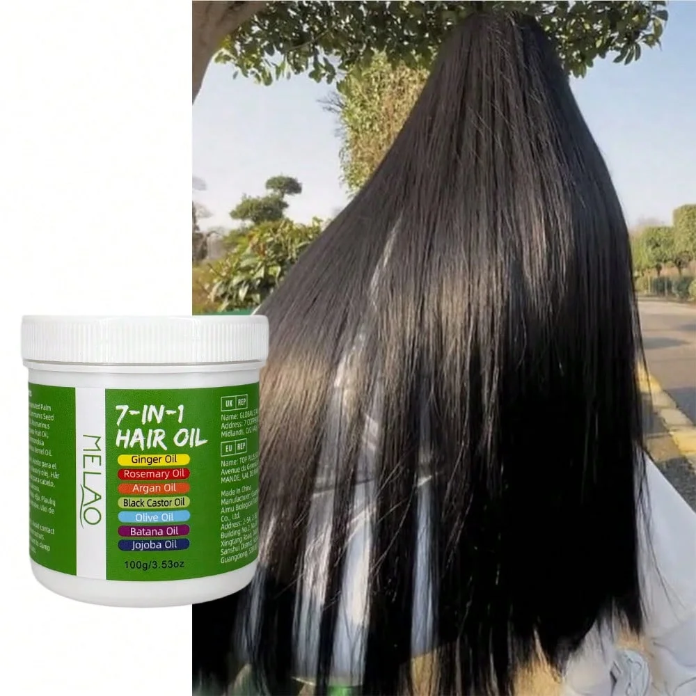MELAO 7-in-1 Hair Oil, with Ginger, Rosemary, Argan & Black Castor Oil, Nourishing Scalp & Hair Oil for Dry, Damaged Hair