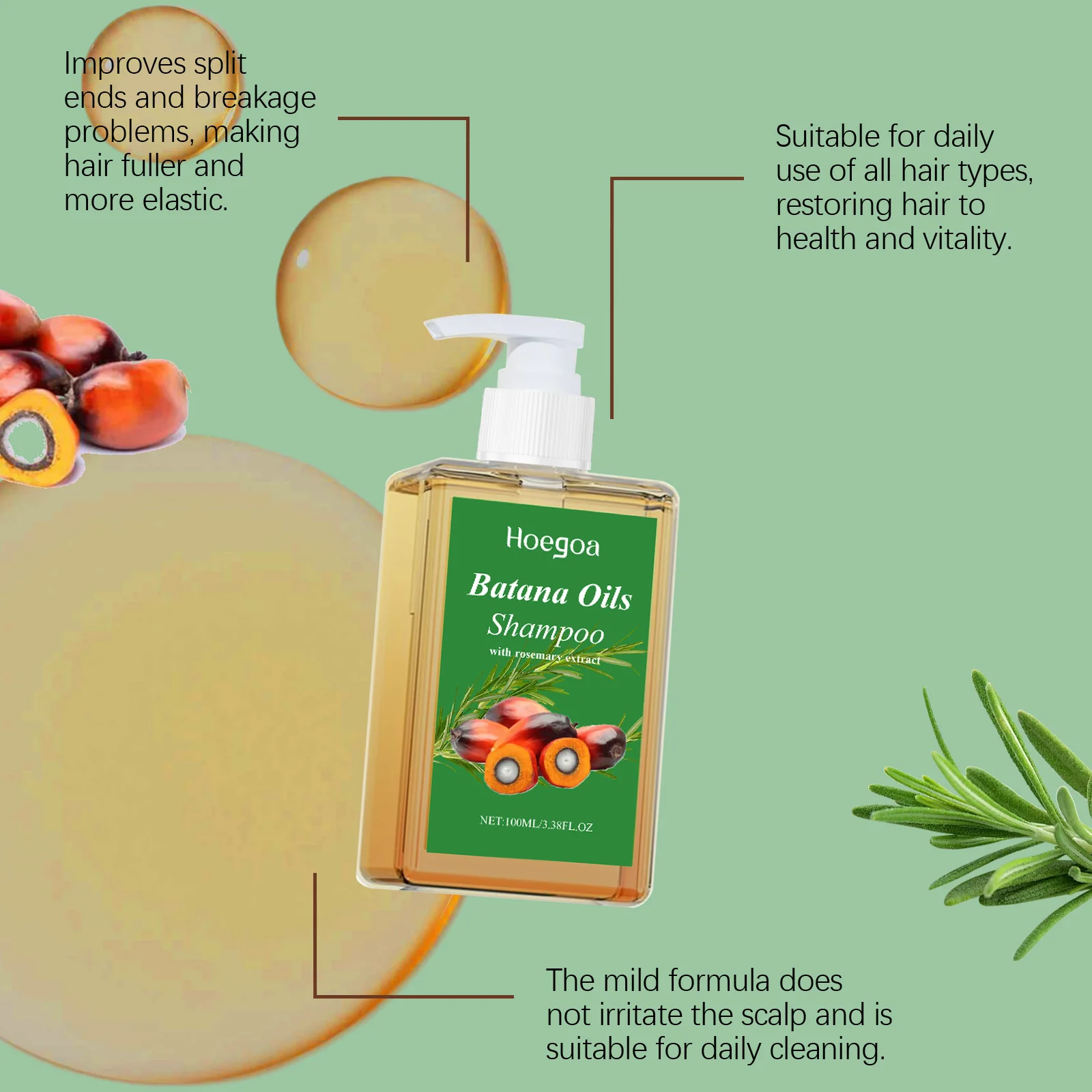 Organic Batana Oil Shampoo Soothing Scalp Intense Repair Batana Nourishing Shampoo with Rosemary Extract for All Hair Types