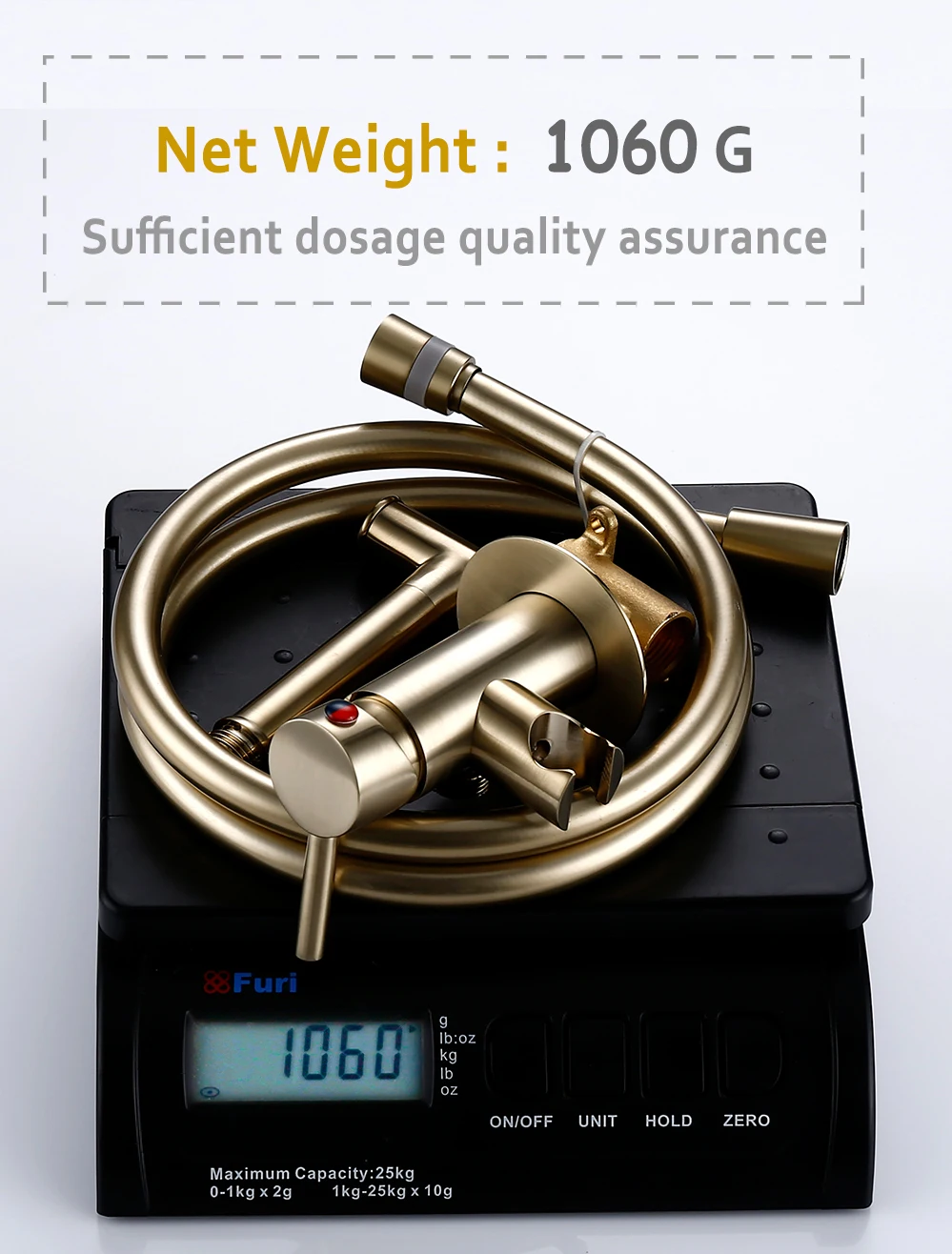 Bagnolux Brushed Gold Toilet Held Bidet Sprayer Kit with Hose and Holder Wall Mounted Hot and Cold Mixed Type Bathroom Faucet