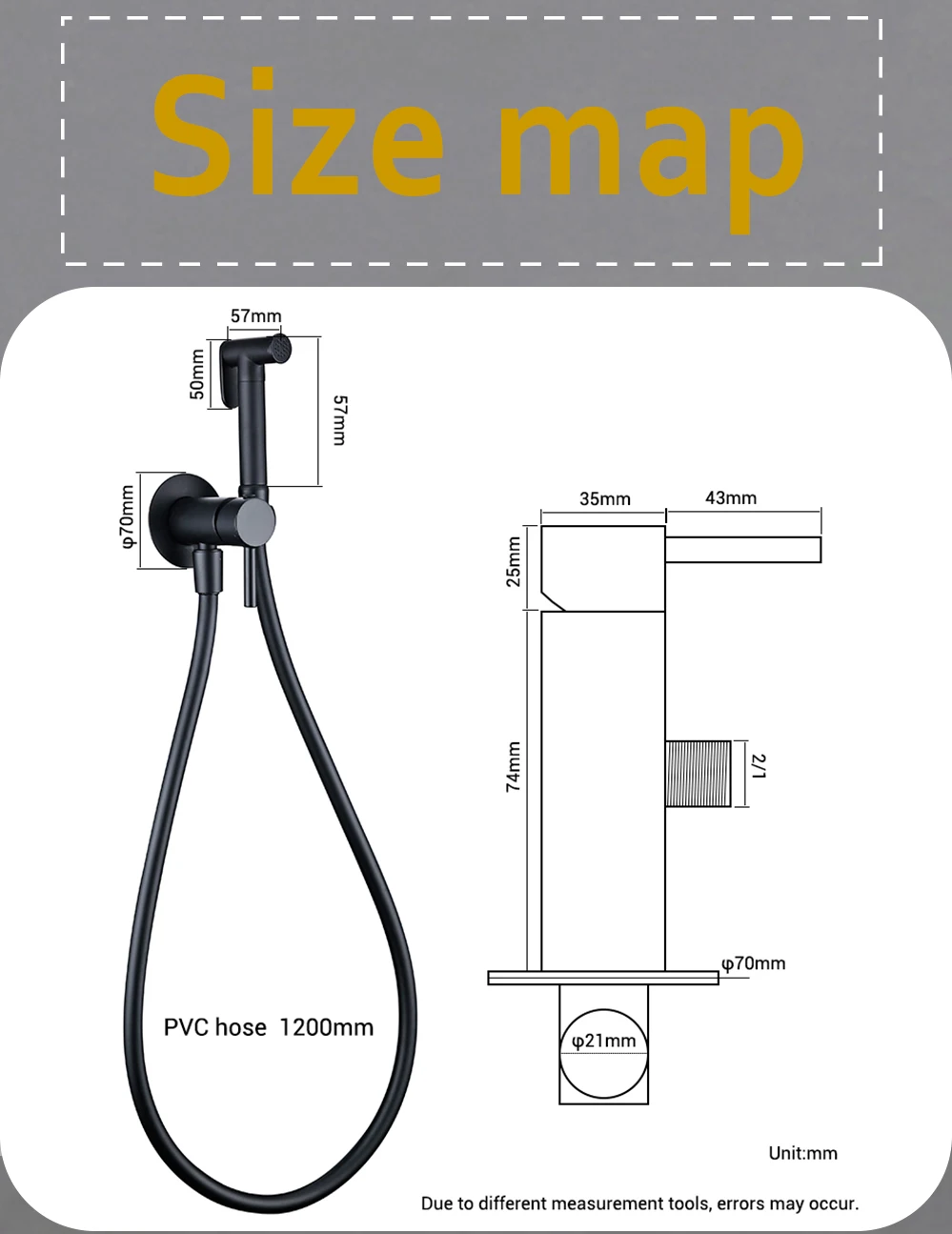 Bagnolux Brushed Gold Toilet Held Bidet Sprayer Kit with Hose and Holder Wall Mounted Hot and Cold Mixed Type Bathroom Faucet