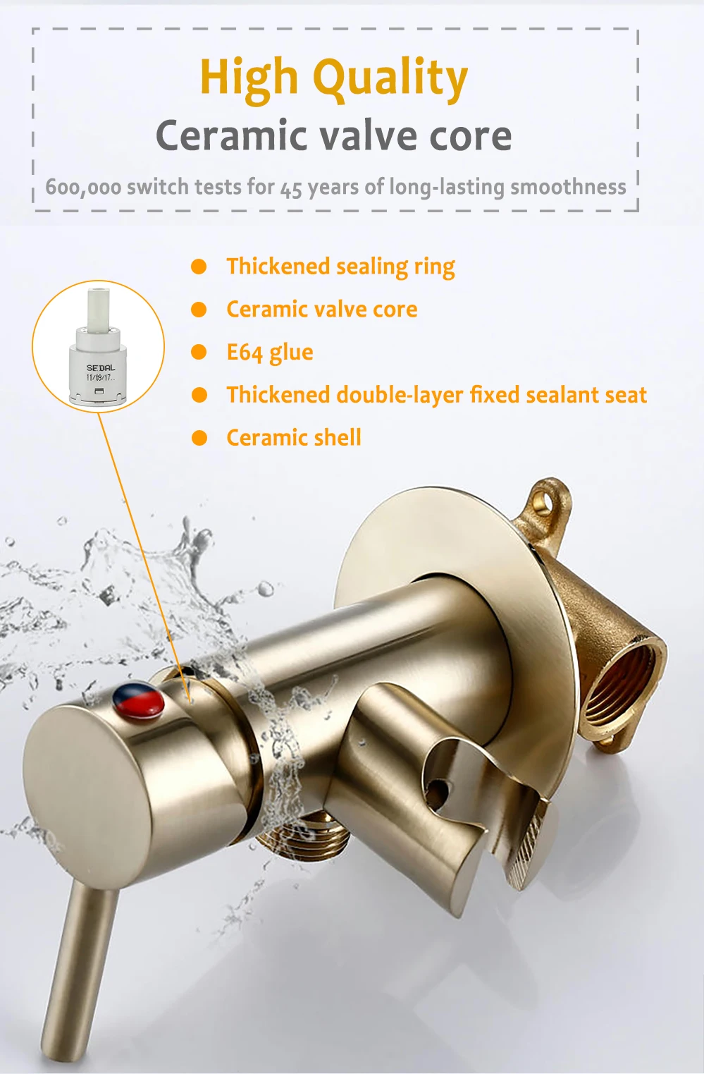 Bagnolux Brushed Gold Toilet Held Bidet Sprayer Kit with Hose and Holder Wall Mounted Hot and Cold Mixed Type Bathroom Faucet