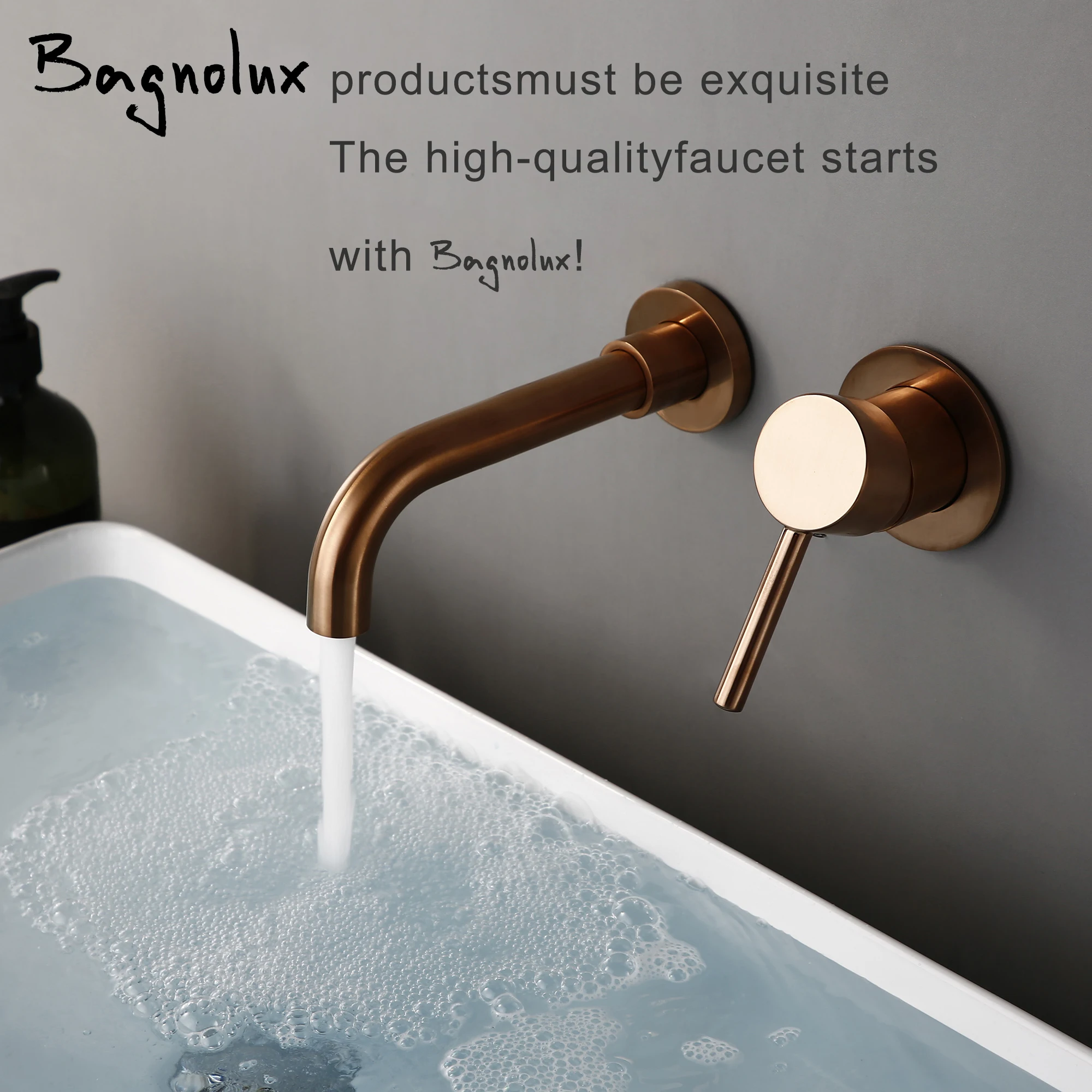 Bagnolux Black Chrome Rose Gold Brushed Polished Brass Single Handle Hot Cold Water Wall Mounted Embedded Bathroom Basin Faucet