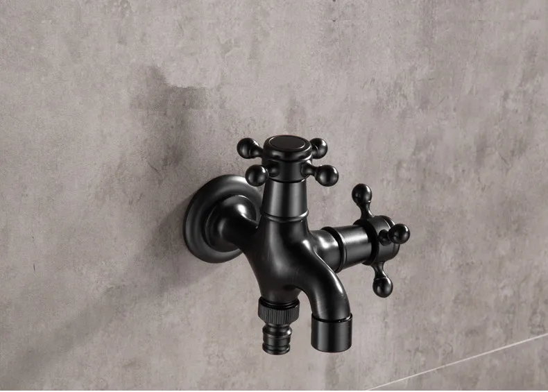 ZGRK Brass Black Faucet Bathroom Washing Machine Faucet Mop Taps Toilet Corner Faucet Tap Garden Outdoor Mixer Double Using