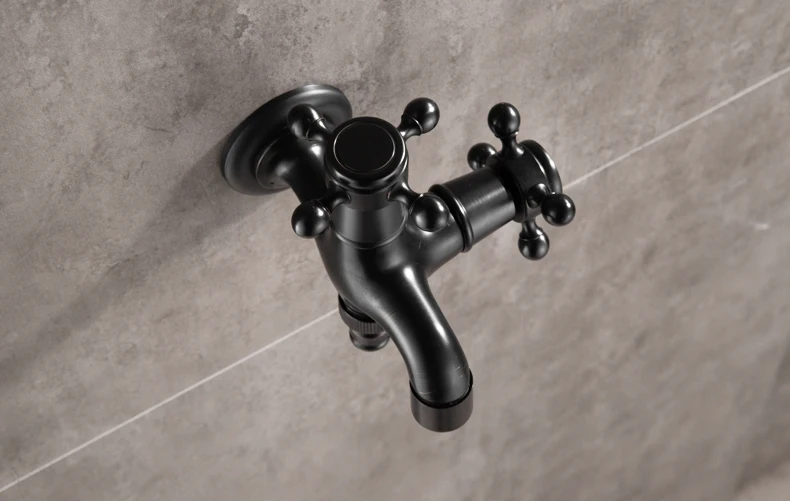 ZGRK Brass Black Faucet Bathroom Washing Machine Faucet Mop Taps Toilet Corner Faucet Tap Garden Outdoor Mixer Double Using