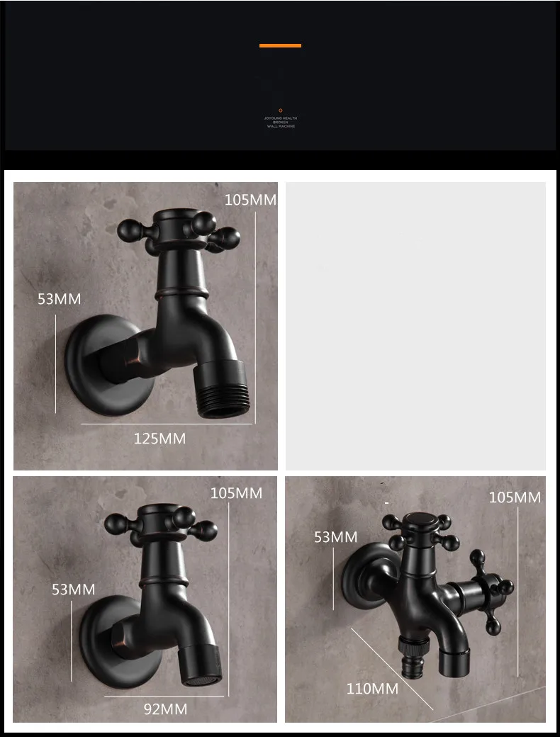 ZGRK Brass Black Faucet Bathroom Washing Machine Faucet Mop Taps Toilet Corner Faucet Tap Garden Outdoor Mixer Double Using