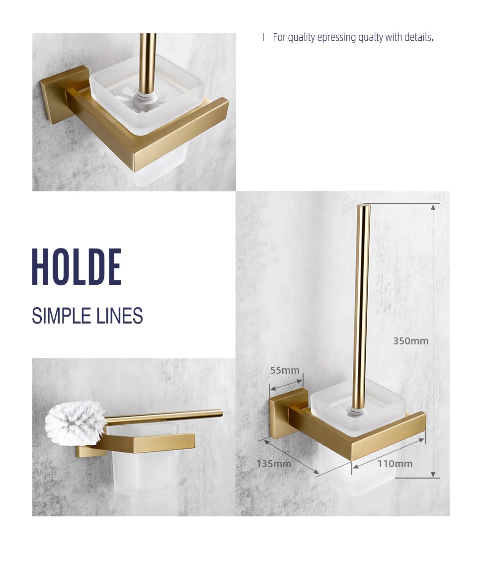 Brushed Gold Bathroom Accessories Set Toilet Brush Holder Toilet Paper Holder Towel Bar Rail Rack Hanger Hook Soap Dish Hardware