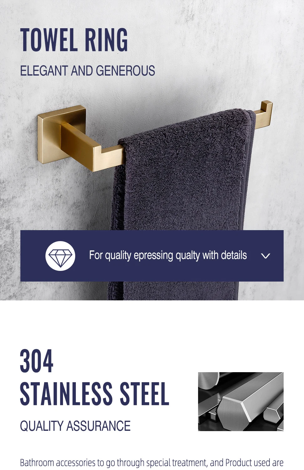 Brushed Gold Bathroom Accessories Set Toilet Brush Holder Toilet Paper Holder Towel Bar Rail Rack Hanger Hook Soap Dish Hardware