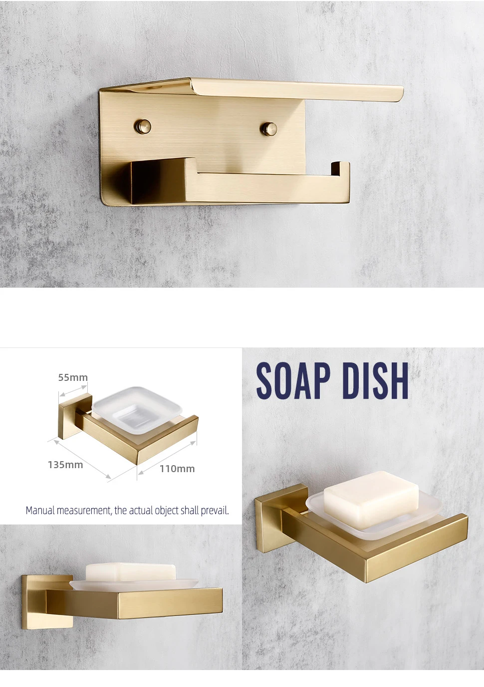 Brushed Gold Bathroom Accessories Set Toilet Brush Holder Toilet Paper Holder Towel Bar Rail Rack Hanger Hook Soap Dish Hardware