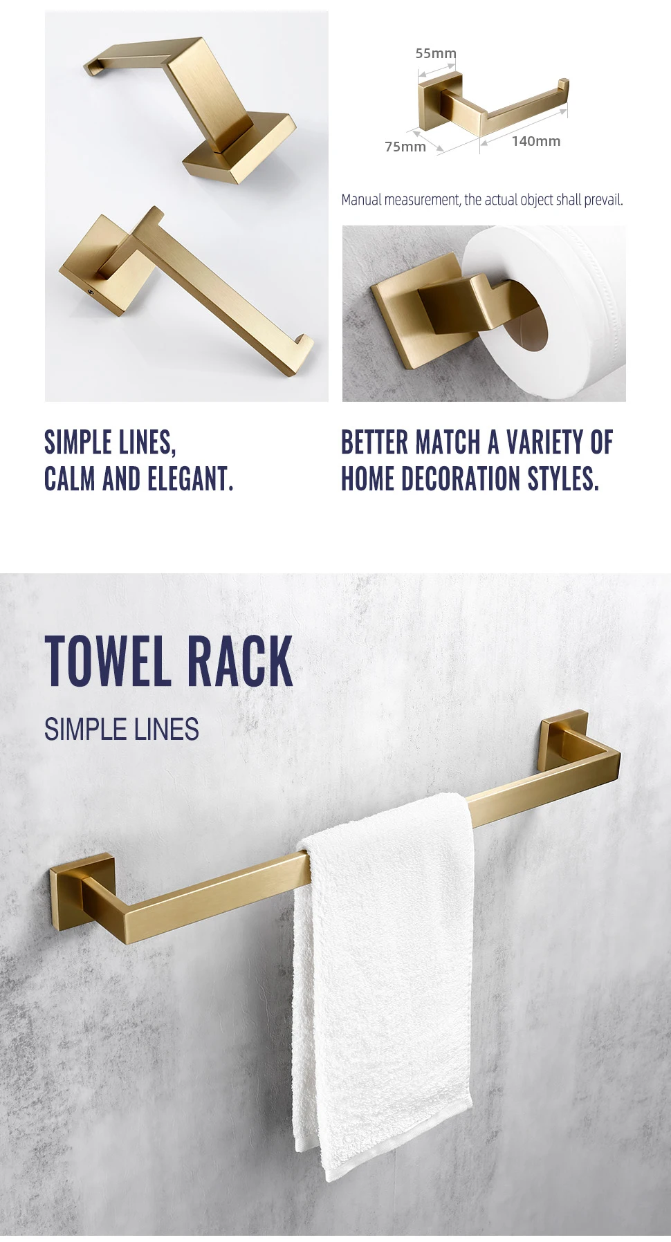 Brushed Gold Bathroom Accessories Set Toilet Brush Holder Toilet Paper Holder Towel Bar Rail Rack Hanger Hook Soap Dish Hardware