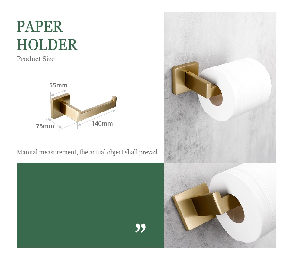 Matte Gold Towel Rack 304 stainless steel Towel Bar Double Towel Shelf Paper Holder Tissue Holder Toilet Brush Holder
