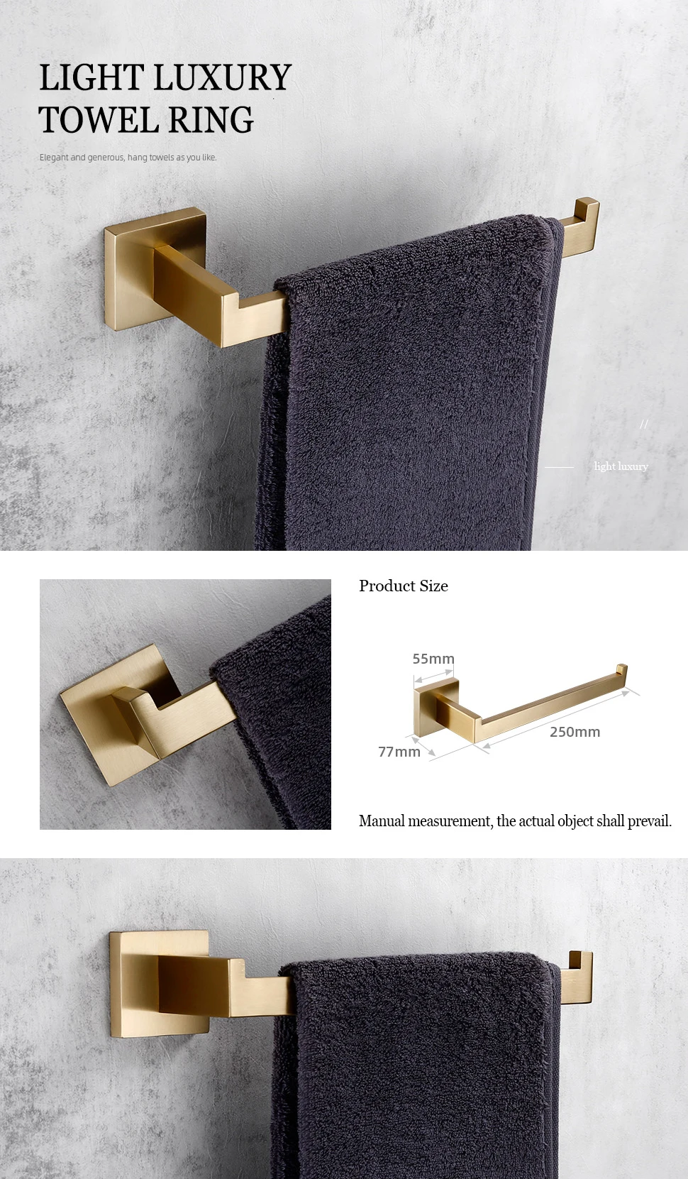 Matte Gold Towel Rack 304 stainless steel Towel Bar Double Towel Shelf Paper Holder Tissue Holder Toilet Brush Holder
