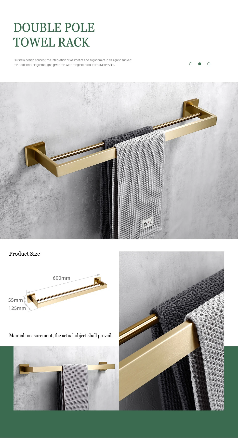 Matte Gold Towel Rack 304 stainless steel Towel Bar Double Towel Shelf Paper Holder Tissue Holder Toilet Brush Holder