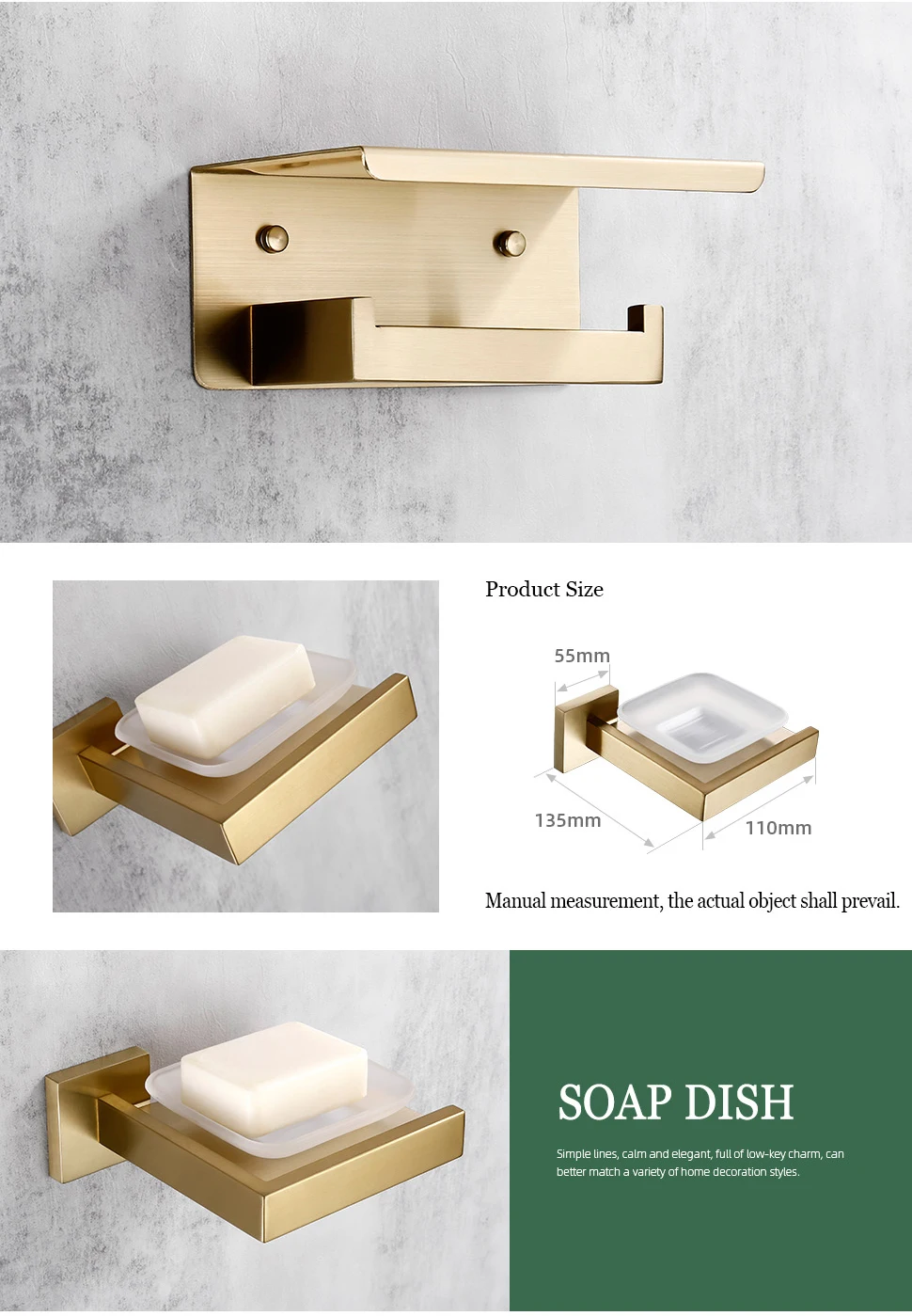 Matte Gold Towel Rack 304 stainless steel Towel Bar Double Towel Shelf Paper Holder Tissue Holder Toilet Brush Holder