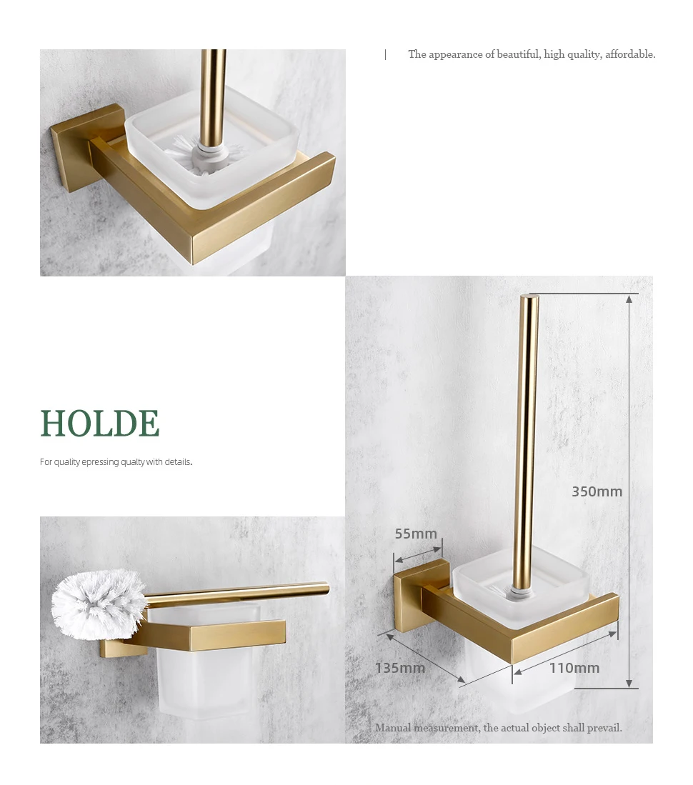 Matte Gold Towel Rack 304 stainless steel Towel Bar Double Towel Shelf Paper Holder Tissue Holder Toilet Brush Holder