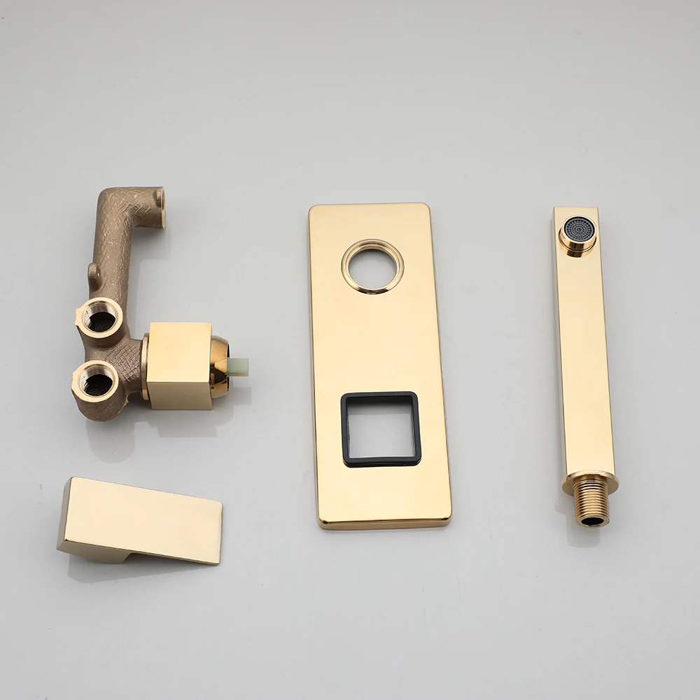 KEMAIDI Golden Plated Bathroom Sink Faucet Wall Mounted Washbasin Faucet Tap Concealed Crane Hot and Cold Water Faucet Mixer