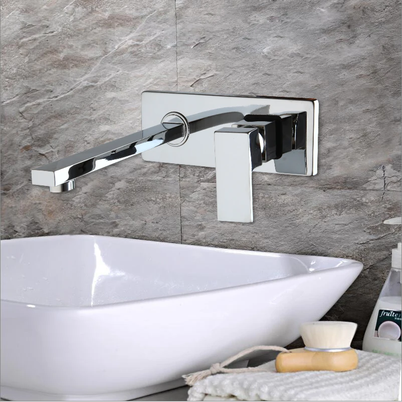 KEMAIDI Golden Plated Bathroom Sink Faucet Wall Mounted Washbasin Faucet Tap Concealed Crane Hot and Cold Water Faucet Mixer
