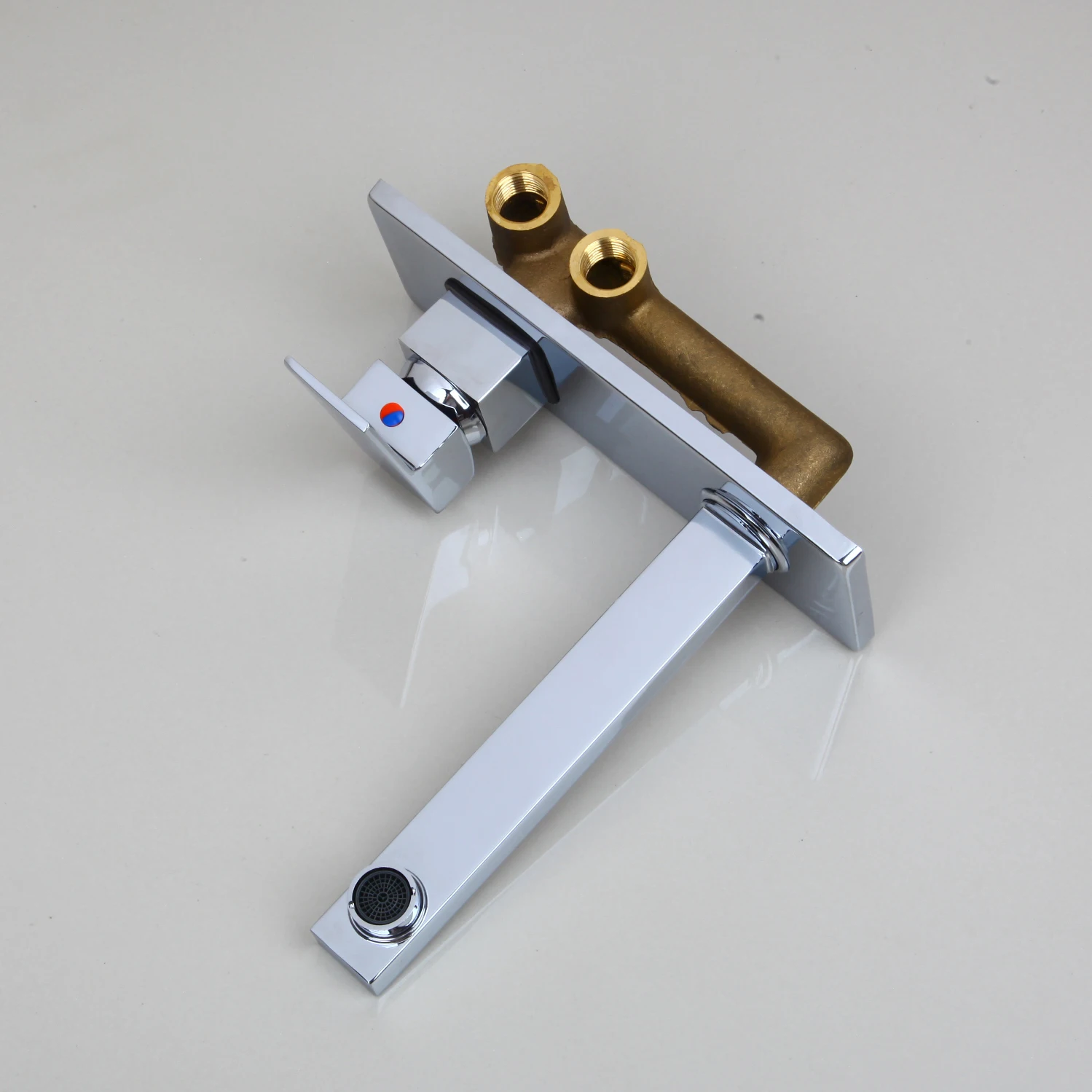 KEMAIDI Golden Plated Bathroom Sink Faucet Wall Mounted Washbasin Faucet Tap Concealed Crane Hot and Cold Water Faucet Mixer