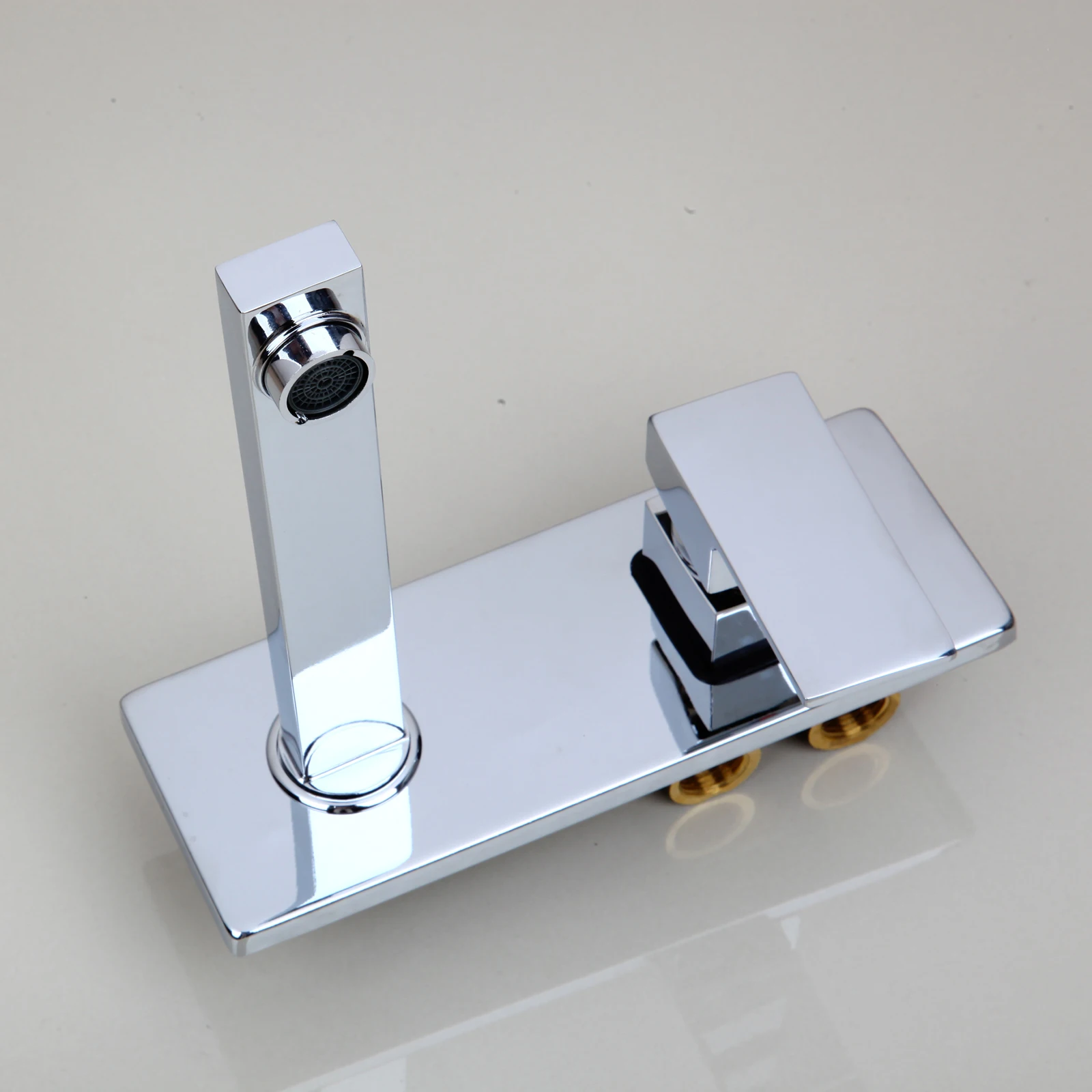 KEMAIDI Golden Plated Bathroom Sink Faucet Wall Mounted Washbasin Faucet Tap Concealed Crane Hot and Cold Water Faucet Mixer