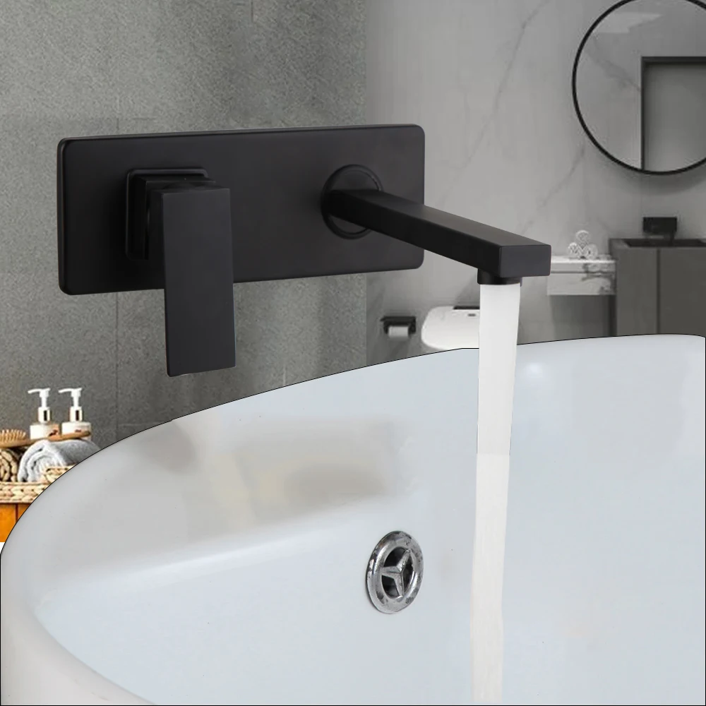 KEMAIDI Golden Plated Bathroom Sink Faucet Wall Mounted Washbasin Faucet Tap Concealed Crane Hot and Cold Water Faucet Mixer