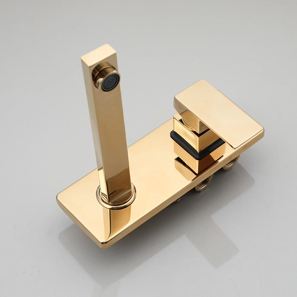 KEMAIDI Golden Plated Bathroom Sink Faucet Wall Mounted Washbasin Faucet Tap Concealed Crane Hot and Cold Water Faucet Mixer