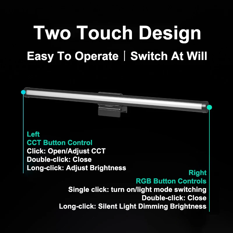 44CM Monitor Light Bar LED Computer Screen Hanging Lights RGB Atmosphere Table Lamp Stepless Dimmable for Work Study Read Gaming