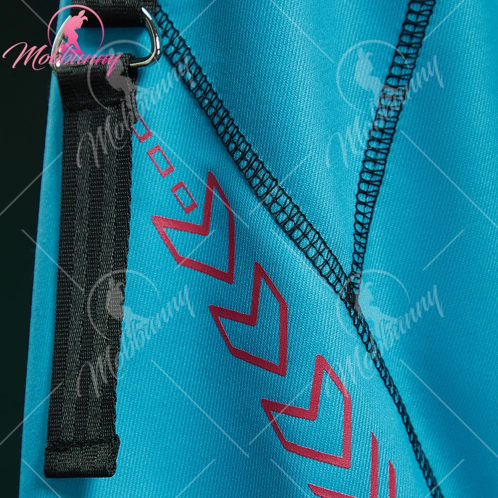 MOBBUNNY Women's Vocal Derivative Sexy Cosplay Cyber Style Tight Sportswear Bodysuit with Hooded Short Jacket and Headdress