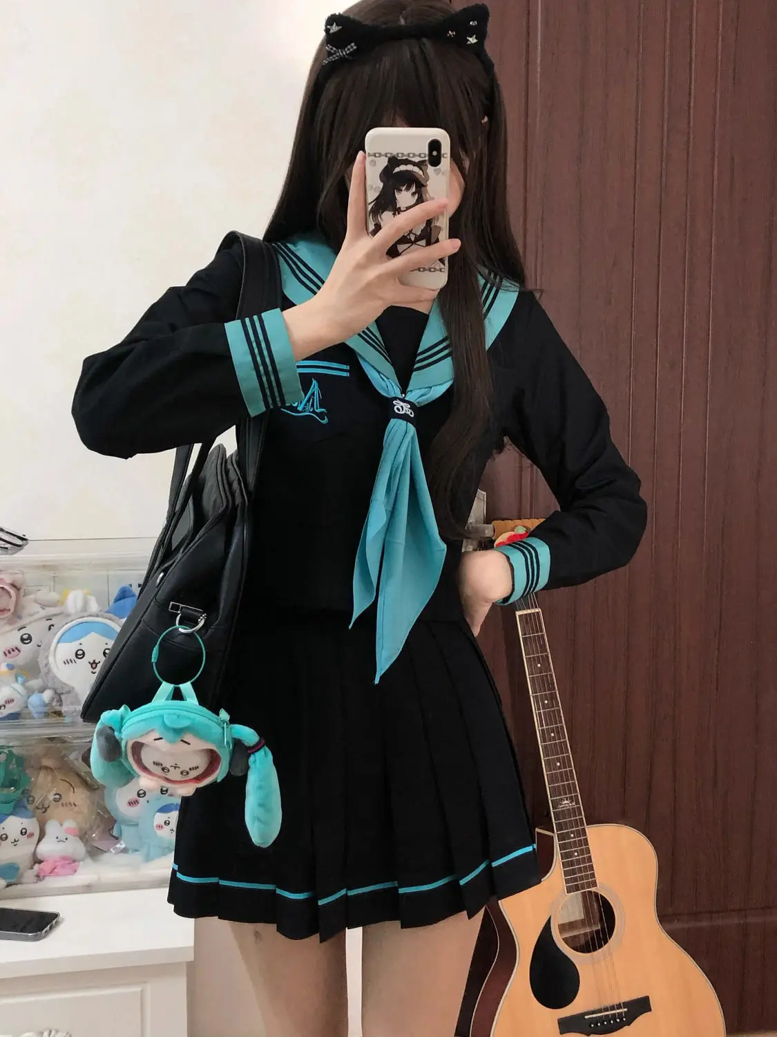 Hatsune Miku Japanese School Uniform Set Women Summer Sailor Suit Top Pleated Skirt Two Pieces Set Dress Polyester Fiber Gift