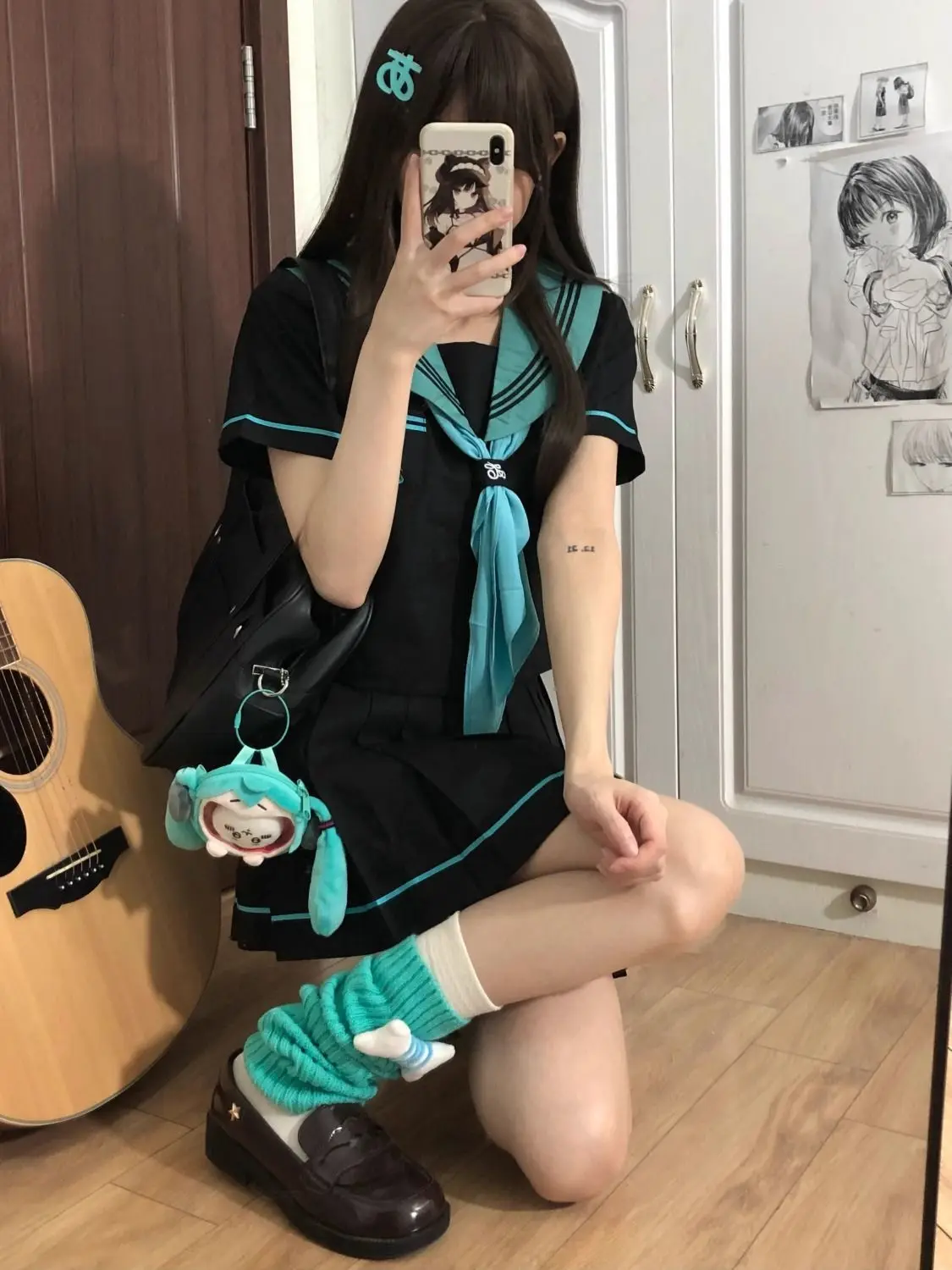 Hatsune Miku Japanese School Uniform Set Women Summer Sailor Suit Top Pleated Skirt Two Pieces Set Dress Polyester Fiber Gift