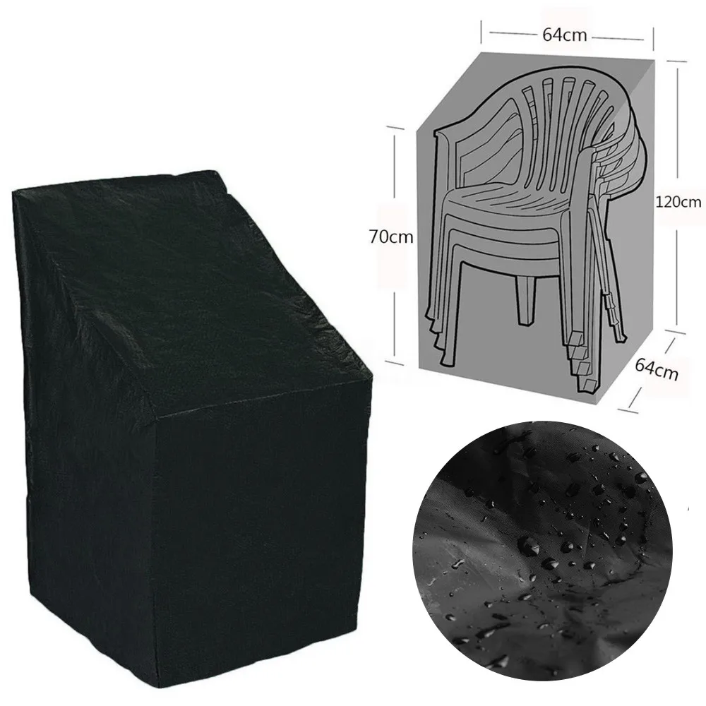 Outdoor Garden Terrace Stackable Chair Dust Cover Storage Bag Furniture Protection Cover Furniture Waterproof Black