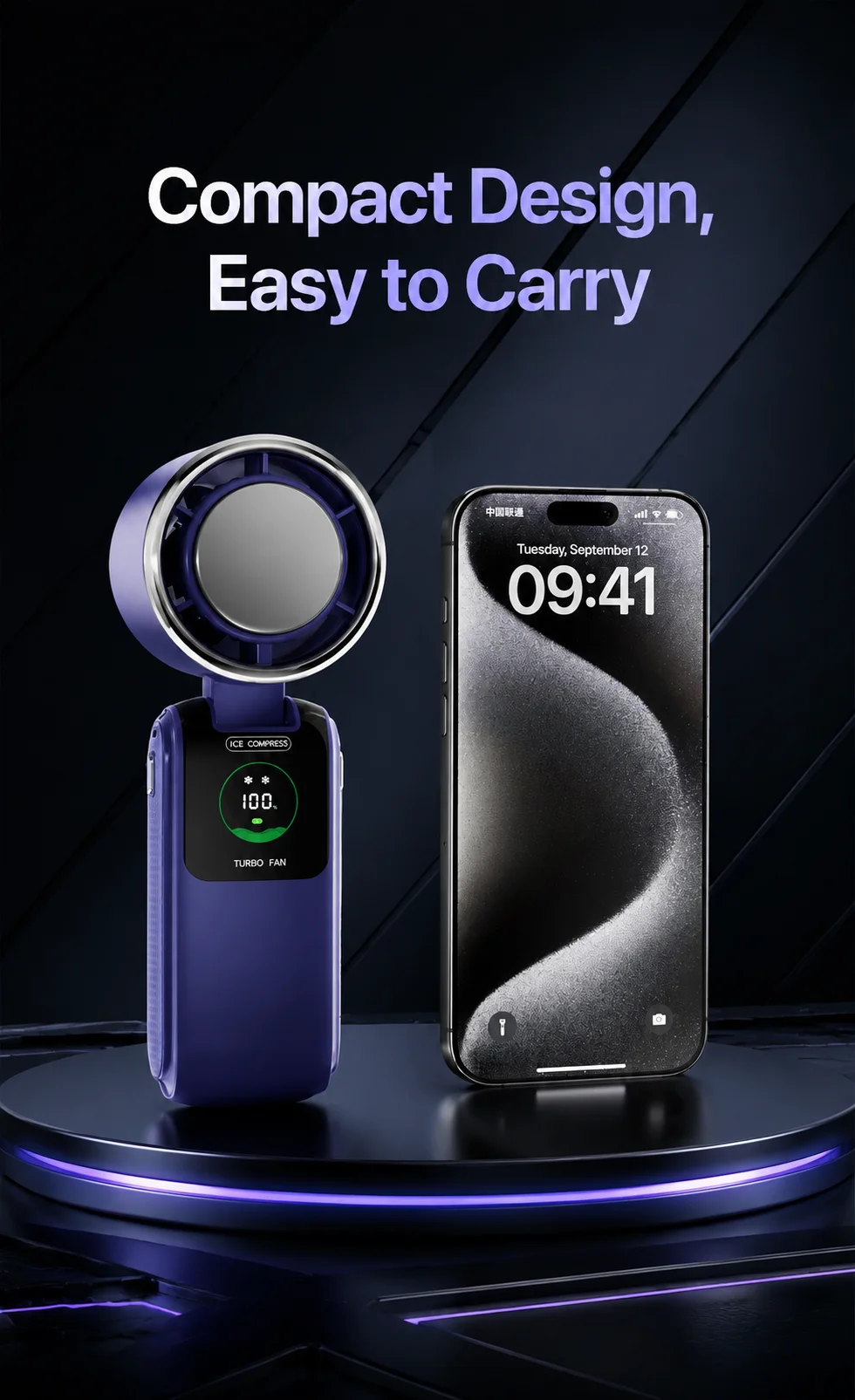 Ice Cooling Portable Neck Fan, 5-Speed Turbo Wind Foldable Hands Free Cooler, 4000mAh 9H Battery Travel Outdoor