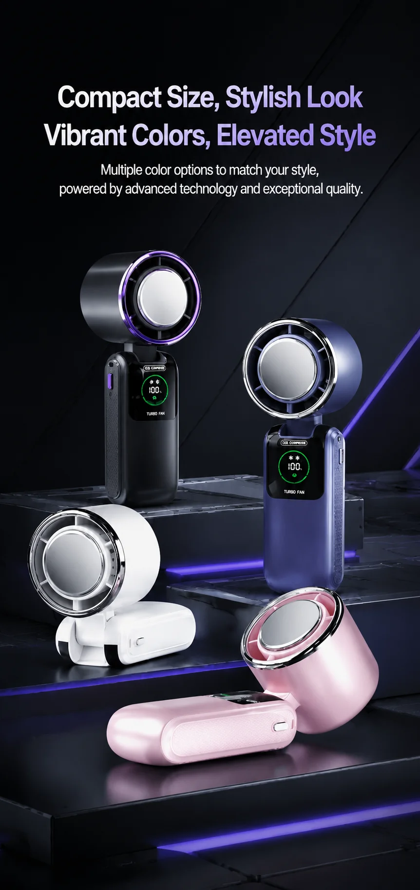 Ice Cooling Portable Neck Fan, 5-Speed Turbo Wind Foldable Hands Free Cooler, 4000mAh 9H Battery Travel Outdoor