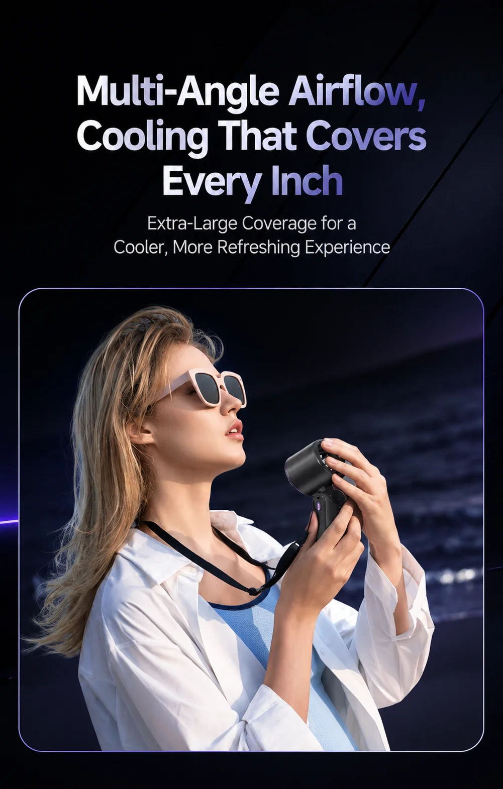 Ice Cooling Portable Neck Fan, 5-Speed Turbo Wind Foldable Hands Free Cooler, 4000mAh 9H Battery Travel Outdoor